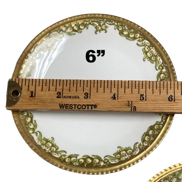 plates 3 LIMOGES vintage 6" 14kt gold trim hand-painted bone china floral France - Picture 7 of 8